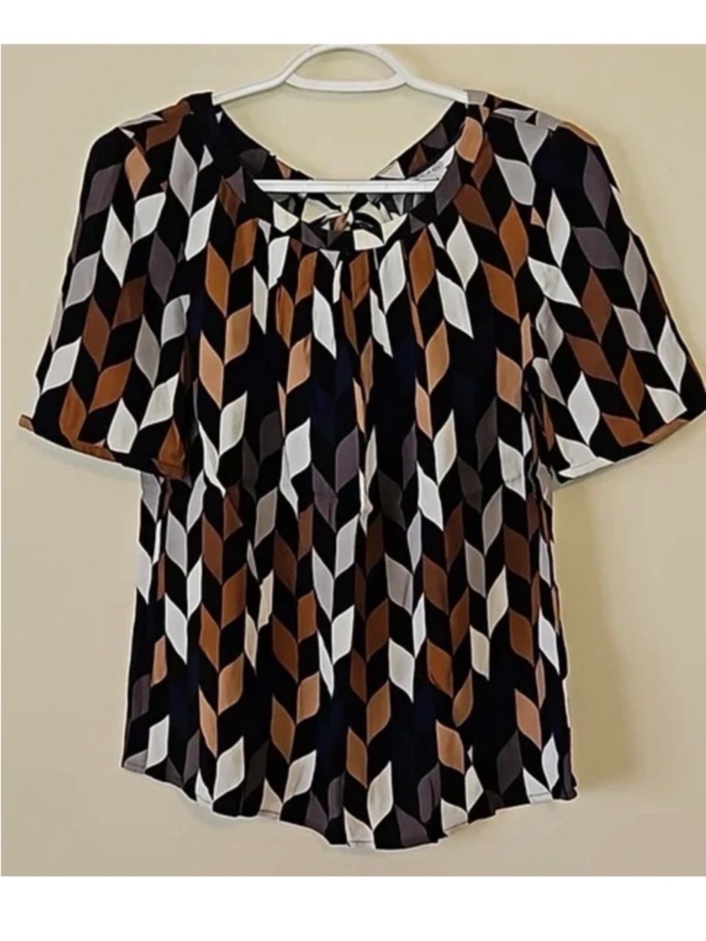 Like new Boden Geometric Print Short Sleeve Blouse - Black & Brown